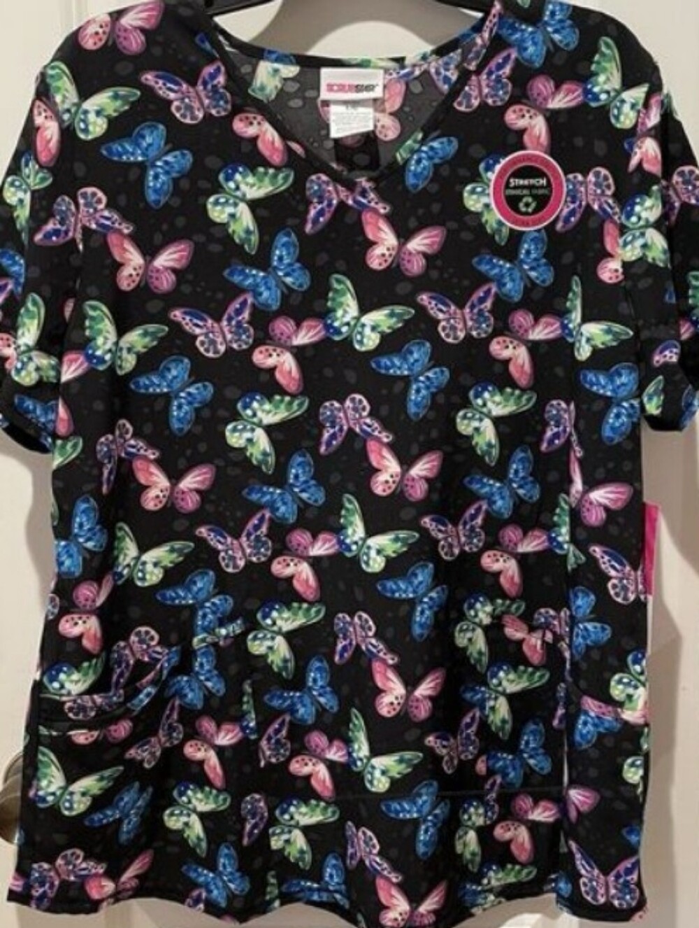 Scrubstar Butterflies Medical Uniform Scrubs Top Size Large New